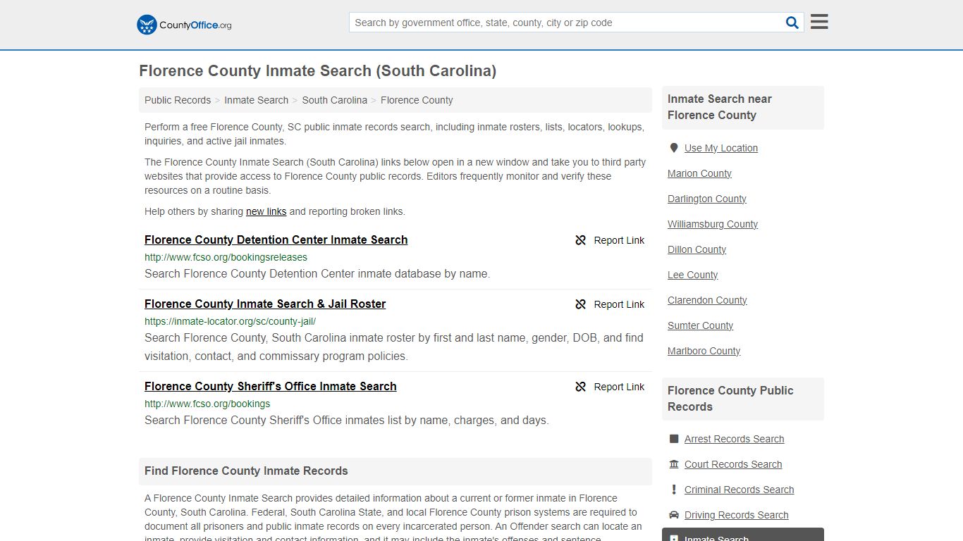 Florence County Inmate Search (South Carolina) - County Office